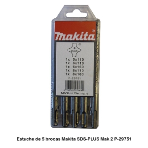 Estuche de 5 brocas SDS-PLUS Mak 2 Makita P-29751 Diámetros 5-6-8 mm
